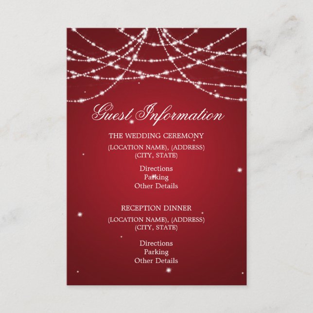 Wedding Guest Information Sparkling String Red Begleitkarte (Vorderseite)