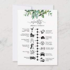 Wedding Guest Itinerary Greenery Illustriert Hinweiskarte