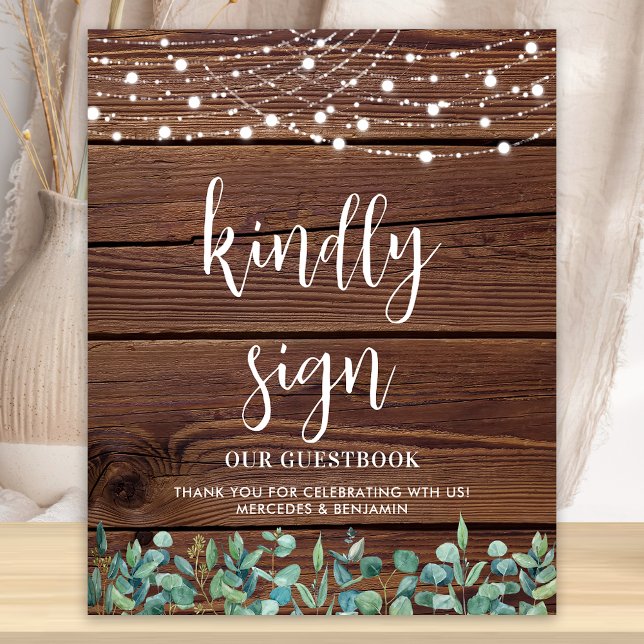 Wedding Guest Rustic Holz Greenerity String Lights Poster (Von Creator hochgeladen)