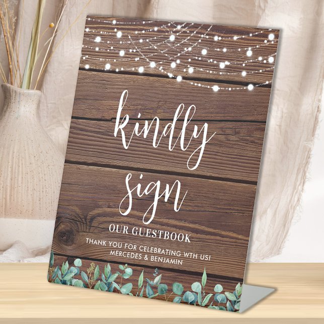 Wedding Guest Rustic Holz Greenerity String Lights Sockelschild (Von Creator hochgeladen)