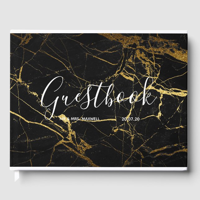 Wedding Guestbook | Black Marble Gold Chic Gästebuch (Vorderseite)
