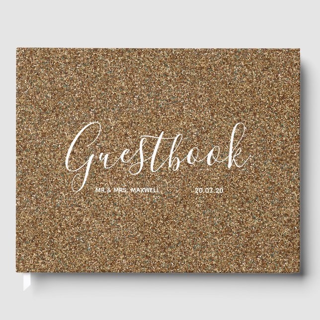 Wedding Guestbook | Gold Glitzer Chic Gästebuch (Vorderseite)