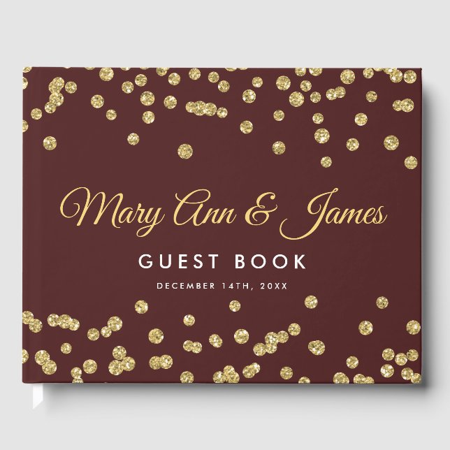 Wedding Guestbook Gold Glitzer Confetti Marsala Gästebuch (Vorderseite)