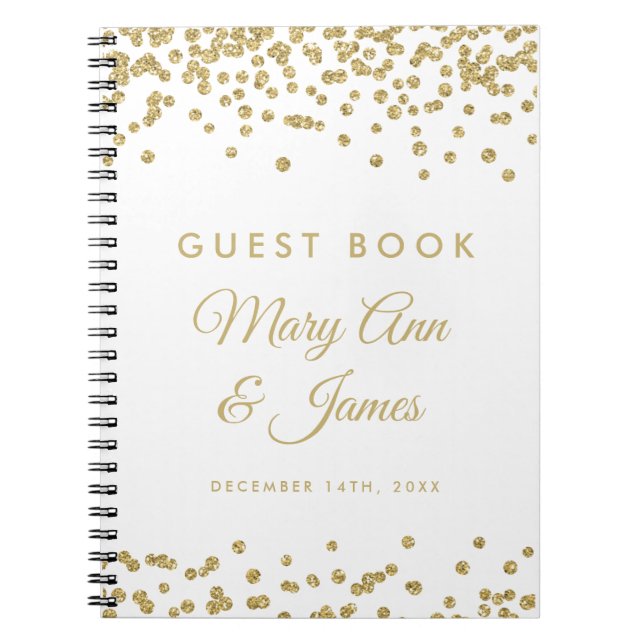 Wedding Guestbook Gold Imitate Glitzer Confetti Wh Notizblock (Vorderseite)