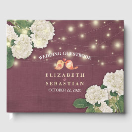 Wedding Guestbook Hydrangea String Lights Burgundy Gästebuch