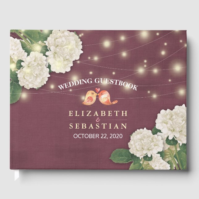 Wedding Guestbook Hydrangea String Lights Burgundy Gästebuch (Vorderseite)
