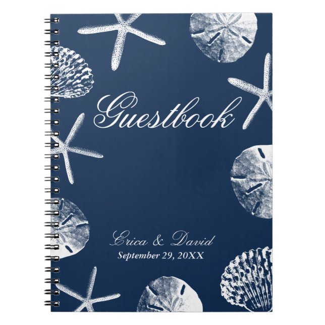 Wedding Guestbook | Navy Blue Beach Theme Seashell Notizblock (Vorderseite)