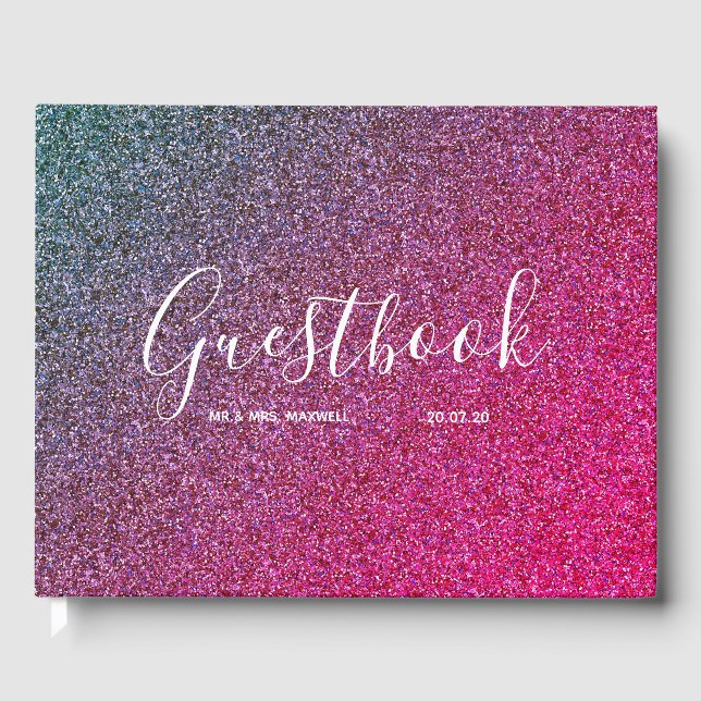 Wedding Guestbook | Rosa Glitzer Chic Gästebuch (Vorderseite)