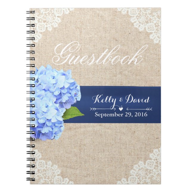 Wedding Guestbook | Rustic Hydrangea Lace & Burlap Notizblock (Vorderseite)