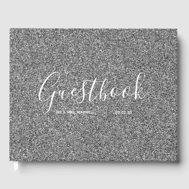 Wedding Guestbook | Silver Glitzer Chic Gästebuch (Vorderseite)