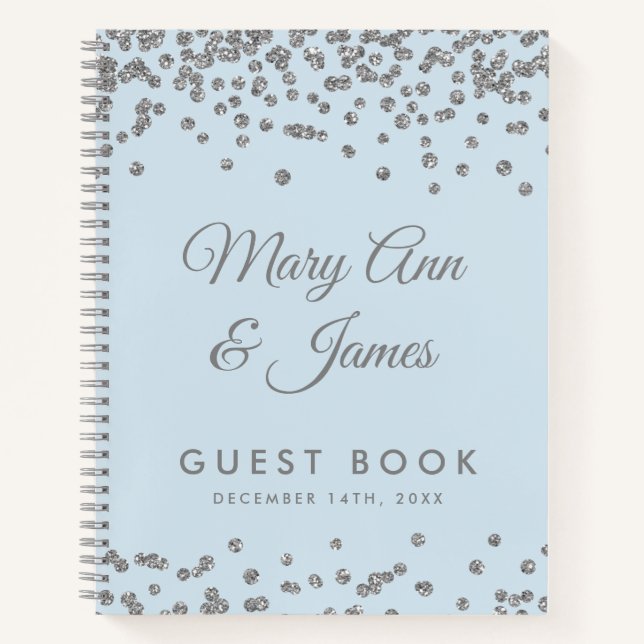 Wedding Guestbook Silver Glitzer Confetti Ice Blue Notizbuch (Vorderseite)