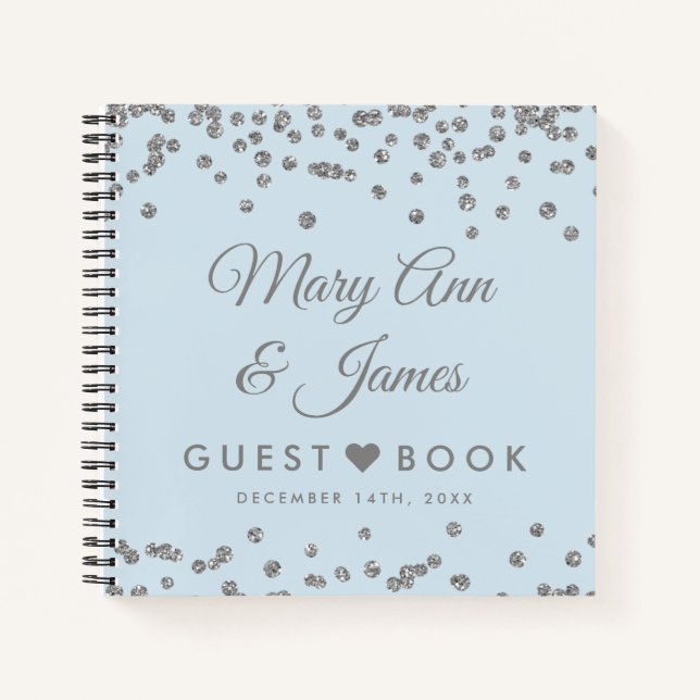 Wedding Guestbook Silver Glitzer Confetti Ice Blue Notizbuch (Vorderseite)