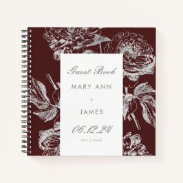Wedding Guestbook Simple Floral Silver Burgundy Notizbuch