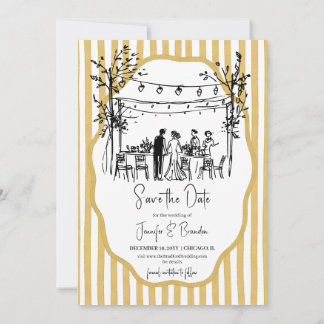 Wedding hand sketched mustard striped einladung
