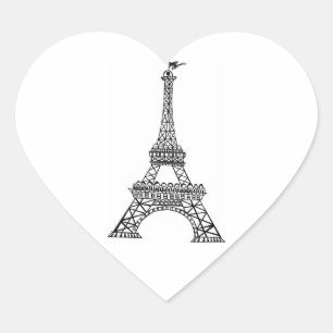 Wedding Heart Black Line Eiffel Tower Paris Frankr Herz-Aufkleber