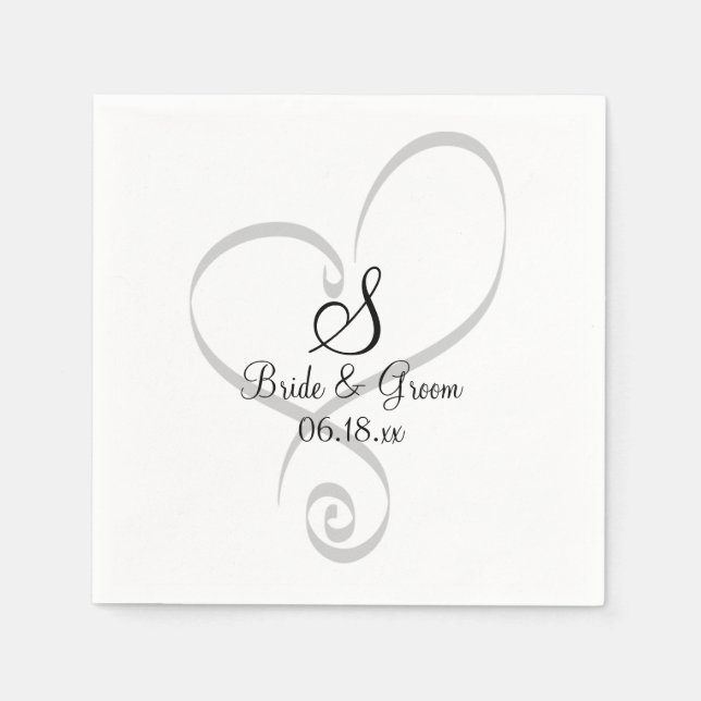 Wedding Heart Monogram Date Names Bride Groom Serviette (Vorderseite)