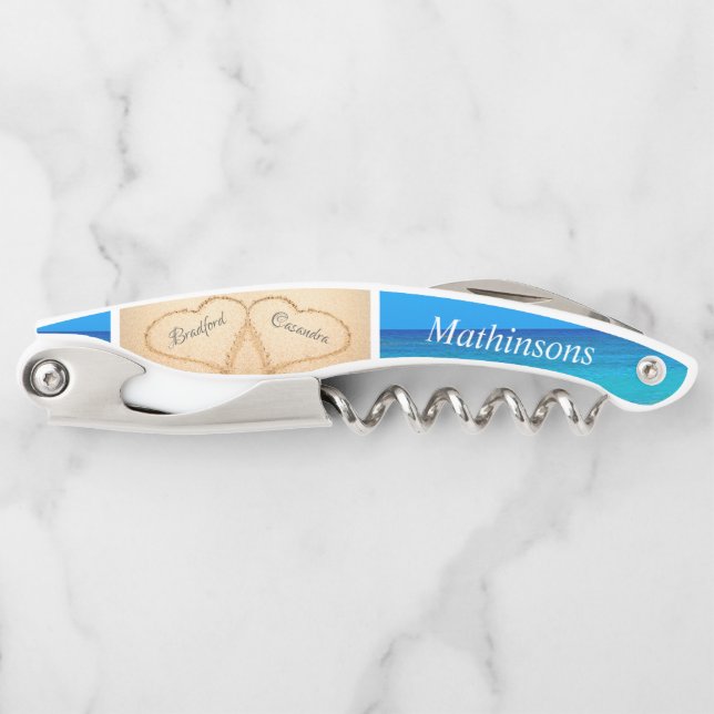 Wedding Hearts Sand Bridesmaid Monogram Kellnermesser (Vorderseite)