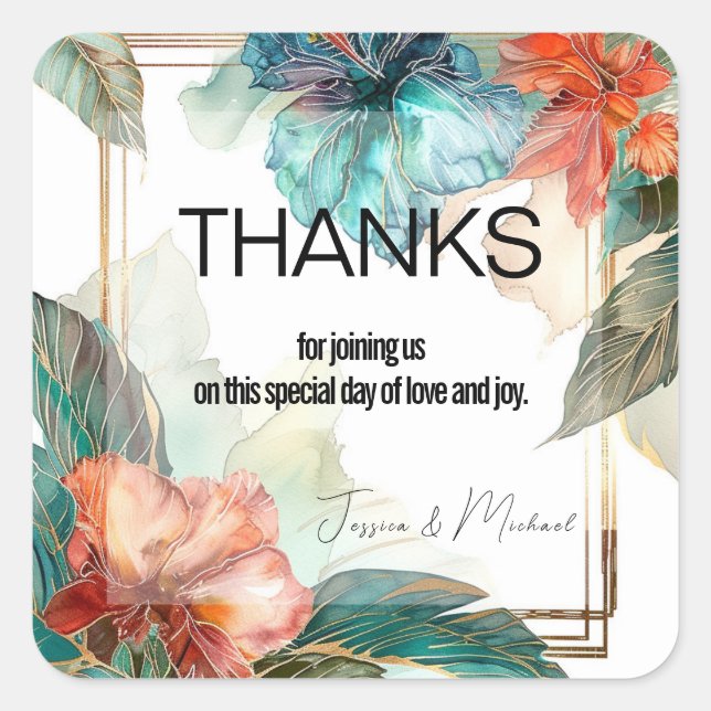 💗 Wedding Hibiskus Serenade Paradies Quadratischer Aufkleber (Vorderseite)
