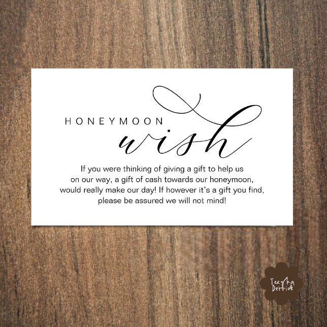 Wedding Honeymoon Wish, Fund, Minimal Clean Begleitkarte (Wedding Honeymoon Fund, A Note on Gifts, Wish, Cash, Modern Minimal Enclosure Card in Black White)