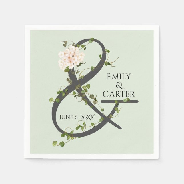 Wedding Hydrangea und Ivy Ampersand Serviette (Vorderseite)