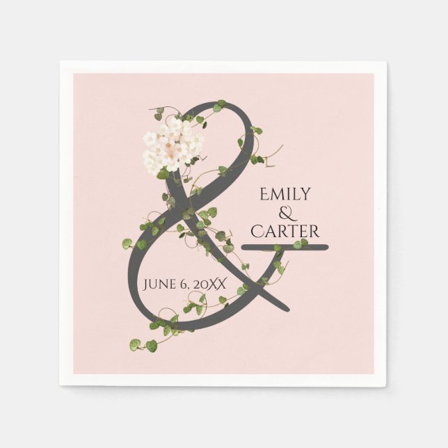 Wedding Hydrangea und Ivy Ampersand Serviette (Vorderseite)