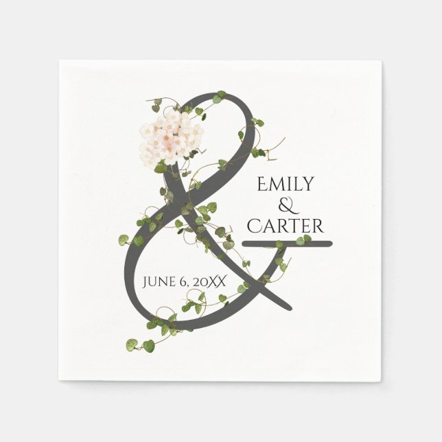 Wedding Hydrangea und Ivy Ampersand Serviette (Vorderseite)
