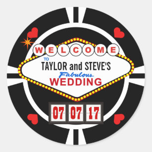 Wedding im Vegas-Kasino-Bevorzugungs-Poker-Chip Runder Aufkleber
