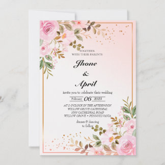 WEDDING INVANCE PINK GOLDE WITH FLOWERS EINLADUNG