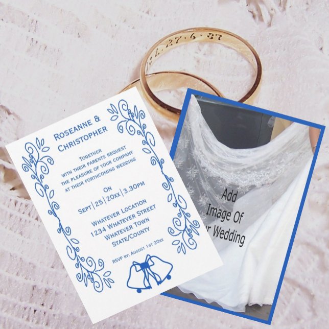 Wedding Invitation Blue Sapphire Bells Scrollwork Einladung (Von Creator hochgeladen)