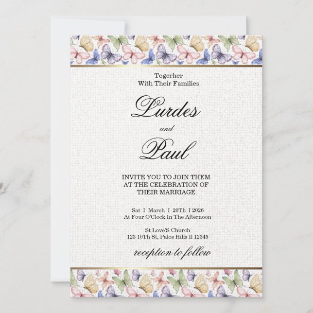  Wedding invitation  Border Butterfly Einladung (Vorderseite)