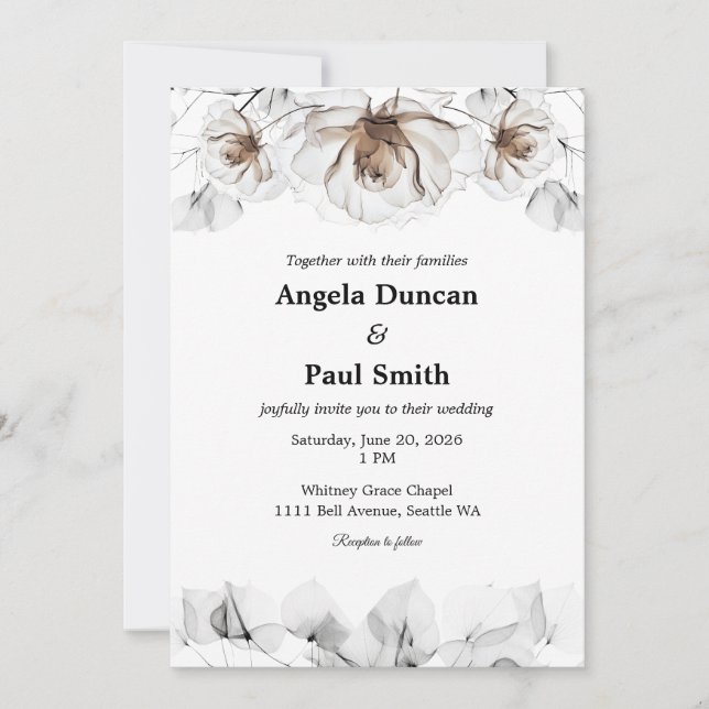 Wedding Invitation Card Soft Rose, Leaf Leaves Einladung (Vorderseite)