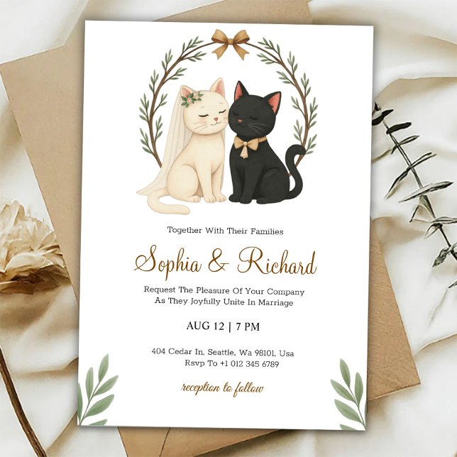 Wedding invitation card with a beige and black cat einladung (Von Creator hochgeladen)