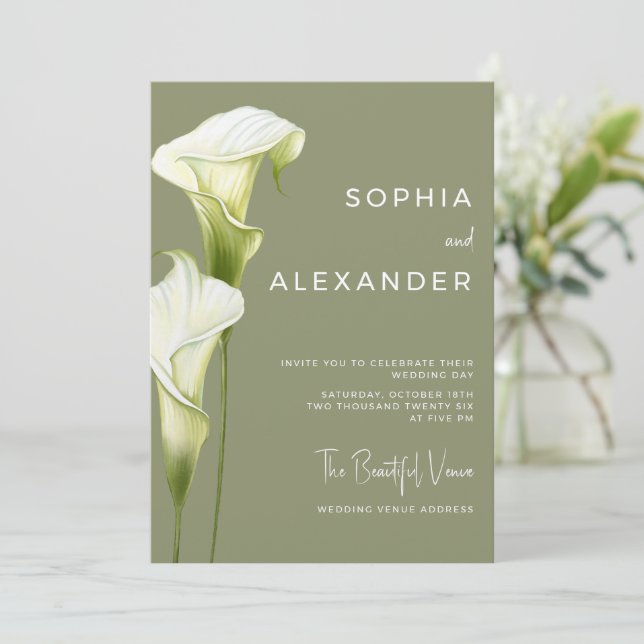 Wedding Invitation "Delicate Calla Lilies" Einladung (Stehend Vorderseite)