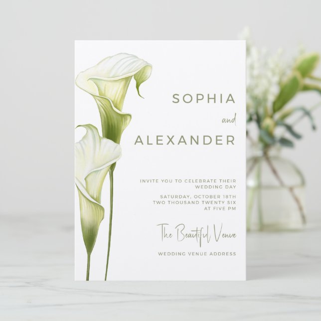 Wedding Invitation "Delicate Calla Lilies" Einladung (Stehend Vorderseite)