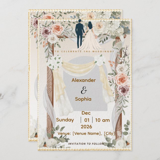 Wedding Invitation | Editable Modern Template Einladung (Vorne/Hinten)