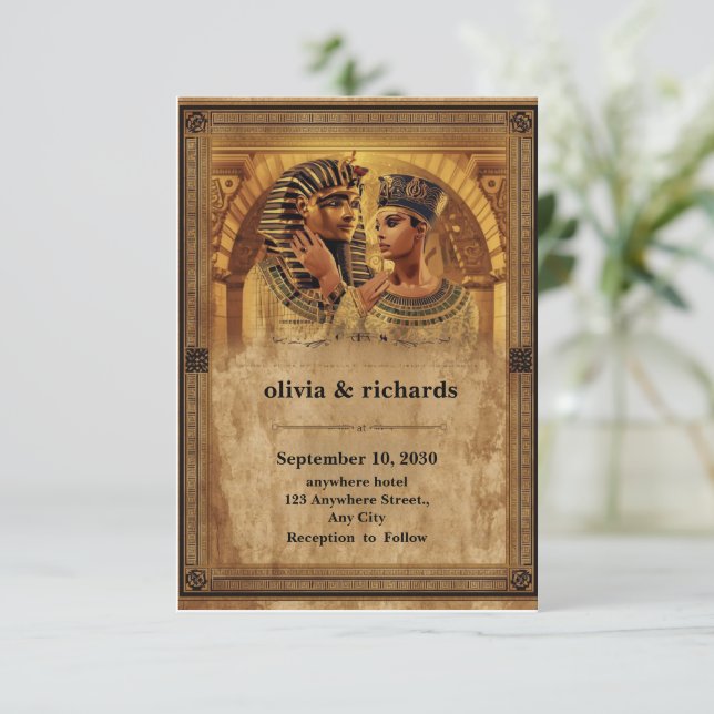 Wedding Invitation – Elegant Pharaoh Theme Dankeskarte (Stehend Vorderseite)