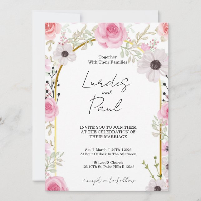  Wedding invitation Floral Pink Einladung (Vorderseite)