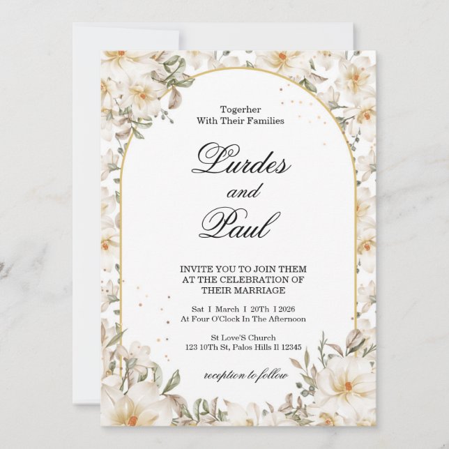  Wedding invitation Flower Vintage White Einladung (Vorderseite)