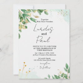  Wedding invitation  green flowers with gold Einladung