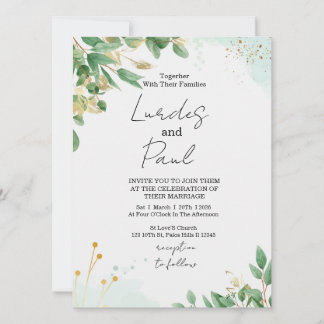 Wedding invitation green flowers with gold Einladung