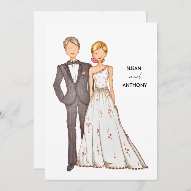 Wedding invitation, hand drawn illustration. einladung (Vorne/Hinten)