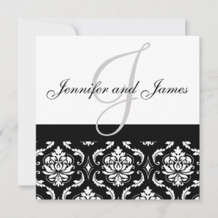 Wedding Invitation Monogram Names Black Damask Einladung