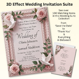 Wedding Invitation Pink Roses & Doves Wedding Einladung