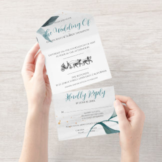 Wedding invitation, simple with retro carriage All-in-One-Einladung