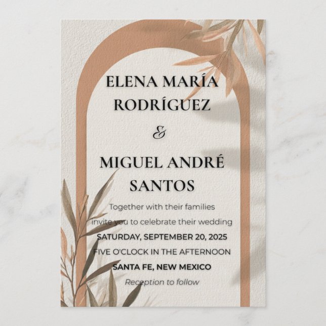 Wedding Invitation Terracotta Arch Olive Branch Einladung (Vorderseite)