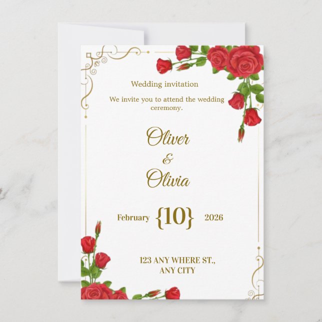 Wedding invitations adorned with red roses are in  einladung (Vorderseite)