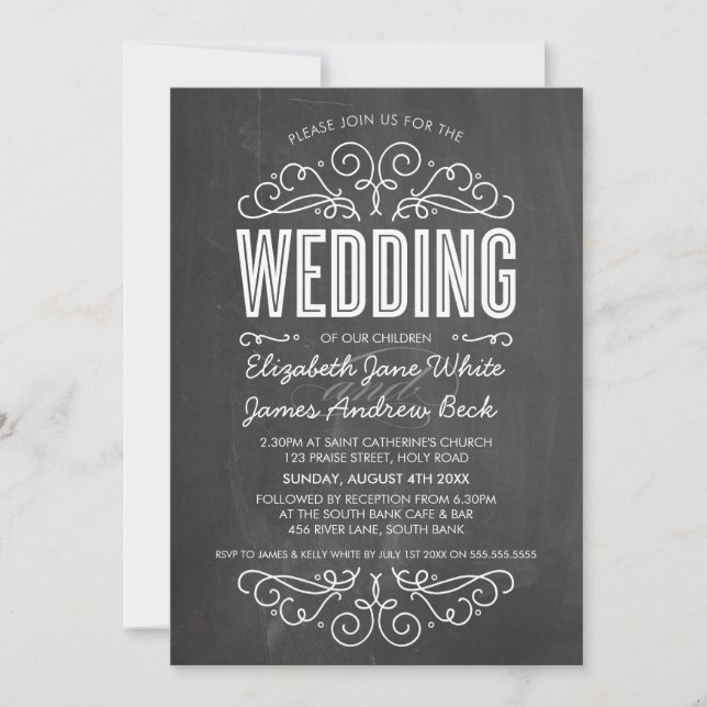 WEDDING INVITE elegante geblüht Kalkboard grau Einladung (Vorderseite)