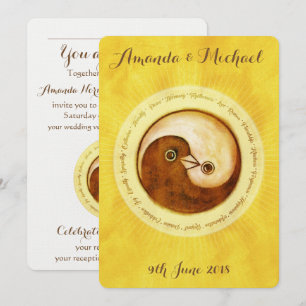 WEDDING INVITE goldene Harmonie YinYang Tauben Einladung
