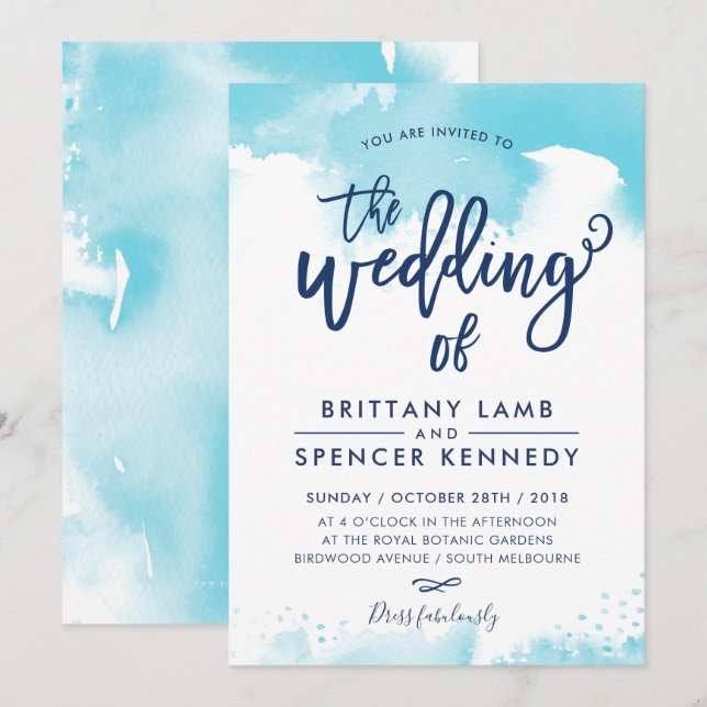 WEDDING INVITE moderne, stilvolle Aqua Blue Aqua Einladung (Vorne/Hinten)
