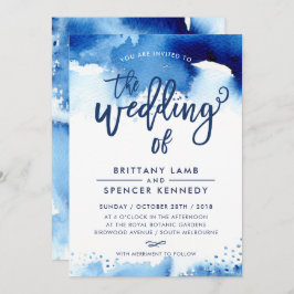 WEDDING INVITE moderne stilvolle marineblaue Aquar Einladung